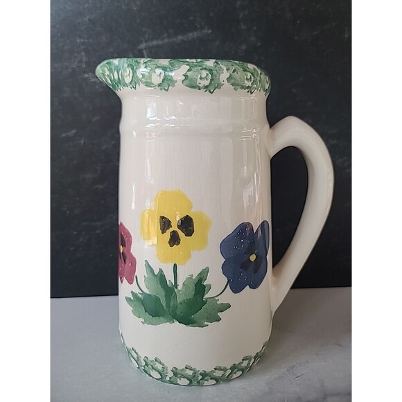 Crock Shop Santa Ana Pansy Flower Pitcher Vintage, READ - Picture 2 of 10